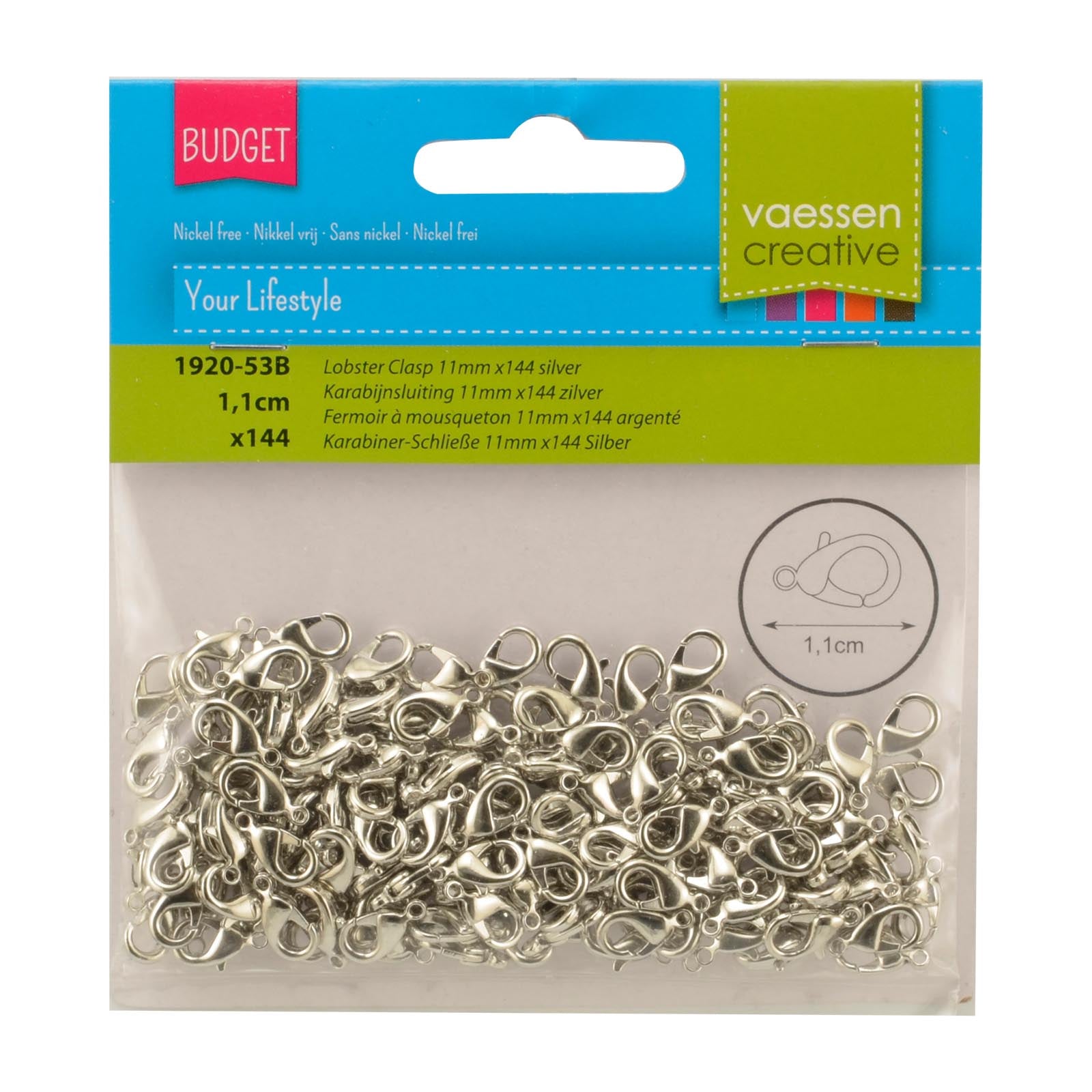 Vaessen creative • Karabinerverschluss 11 mm, 144 Stück, Silber