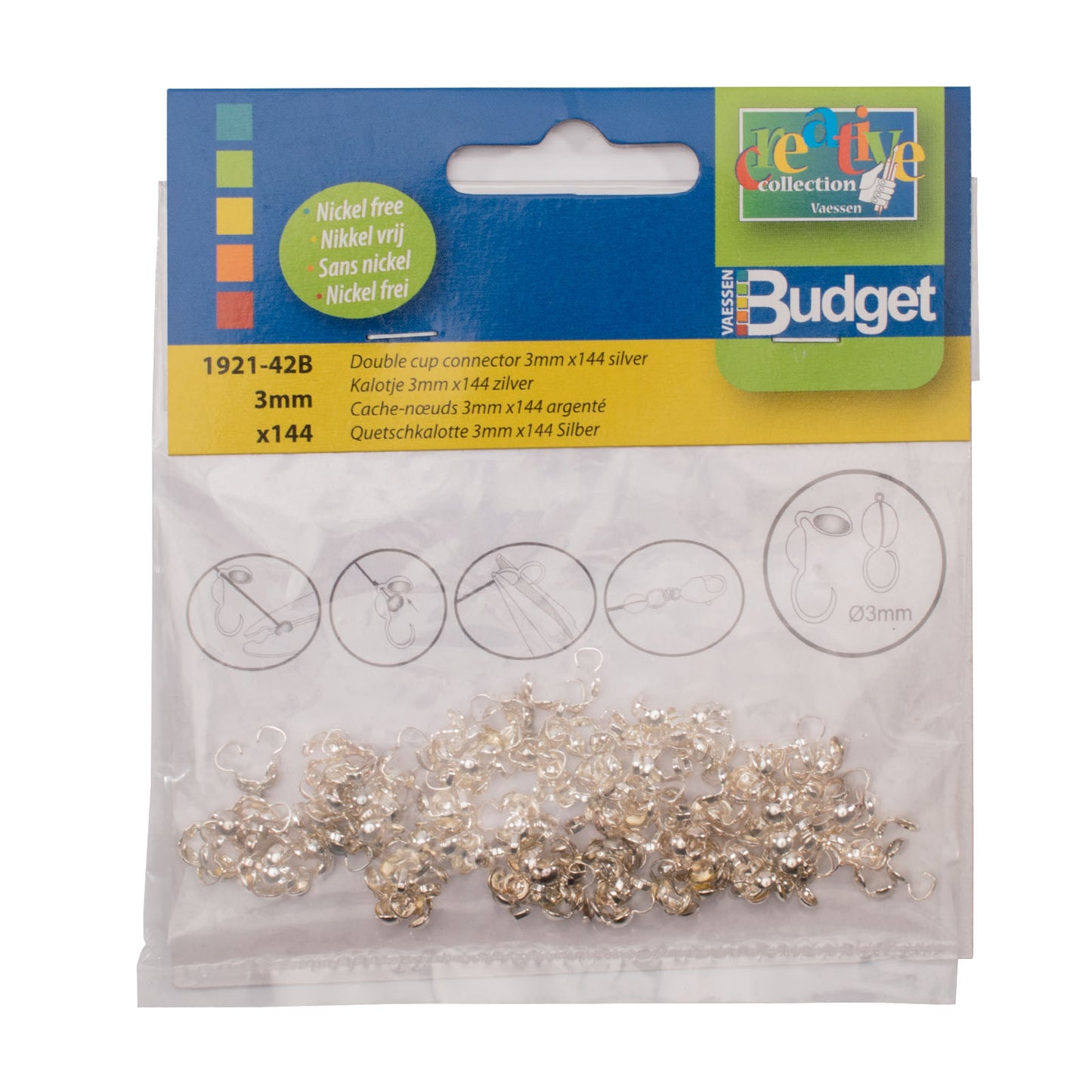 Vaessen creative • skullcap 3mm 144pcs silver