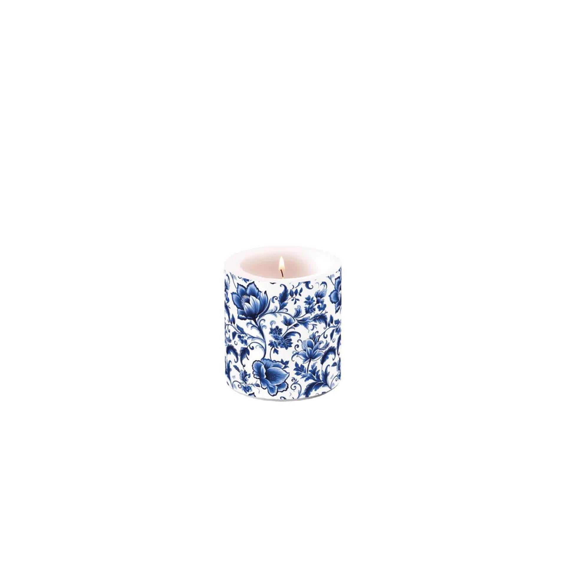 Ambiente-Kerze klein, Delfter Blau mit Blumenmuster