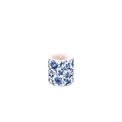 Ambiente-Kerze klein, Delfter Blau mit Blumenmuster