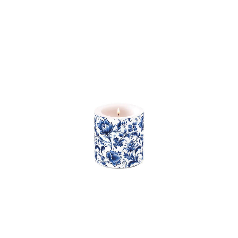 Ambiente-Kerze klein, Delfter Blau mit Blumenmuster