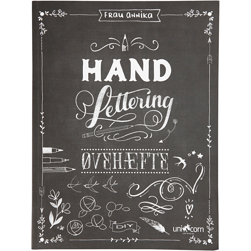 Handlettering - Übungen, Größe 21x28 cm, Stärke 1 cm, Seitenanzahl 63, 1 Stück, dänischer Text