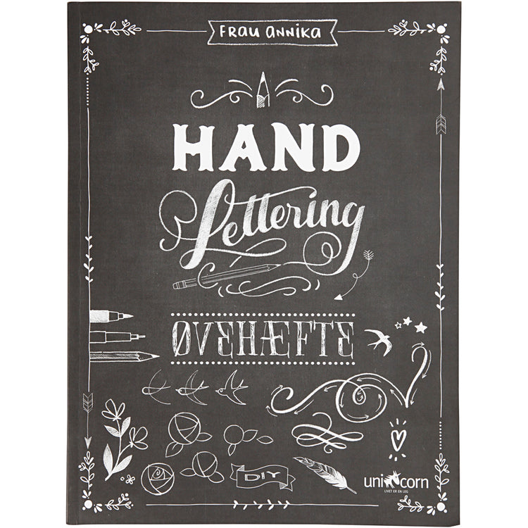 Handlettering - Übungen, Größe 21x28 cm, Stärke 1 cm, Seitenanzahl 63, 1 Stück, dänischer Text