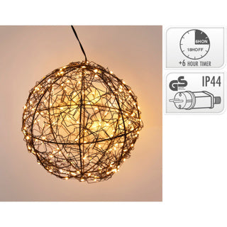 Kugel mit LED aus schwarzem Metall, 18 cm