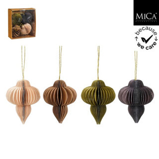 Ornament Zwiebeltropfen weiß d.grün beige lila 4 Stück FSC Mix - H10xT8cm | 4 Stück