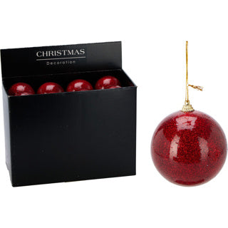 Weihnachtskugel 80mm glitzerrot | 24 Stück