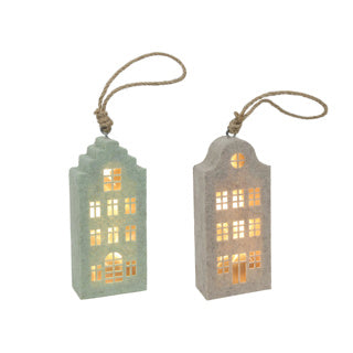 Kanalhaus-Anhänger beige-grüner Filz LED 14,5cm 2-fach sortiert