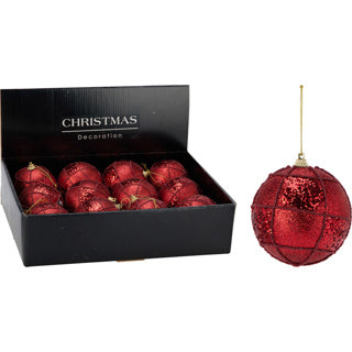 Weihnachtskugel 80mm glitzerrot | 12 Stück