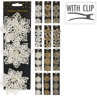 No brand Glitzer-Set mit Blume auf Clip, 3 Winterfarben | 12 Stück