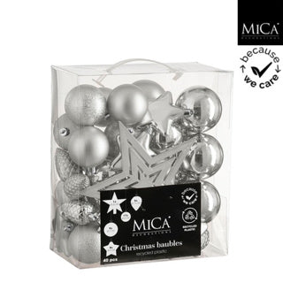 Edelman Baumschmuck unzerbrechlich Silber 40 Stück - D8cm