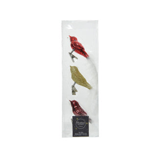 Vogelglas glänzend, glitzernde weiße Federschwanzmischung. 3cm x B.8cm x H.3,5cm | 30 Stück