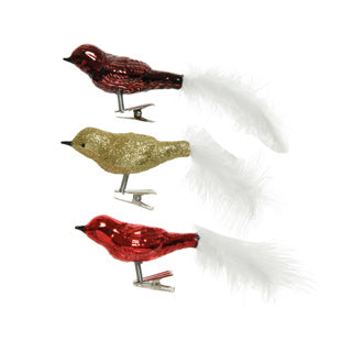 Vogelglas glänzend, glitzernde weiße Federschwanzmischung. 3cm x B.8cm x H.3,5cm | 30 Stück