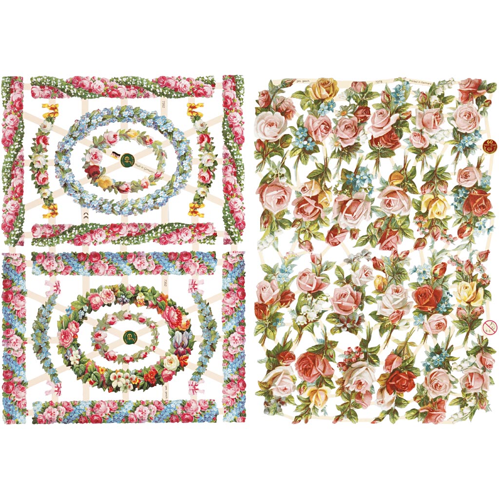 Creativ Company Vintage-Bilder, kleine Blumen, Blatt 16,5x23,5 cm, 2 Blatt 1 Karton