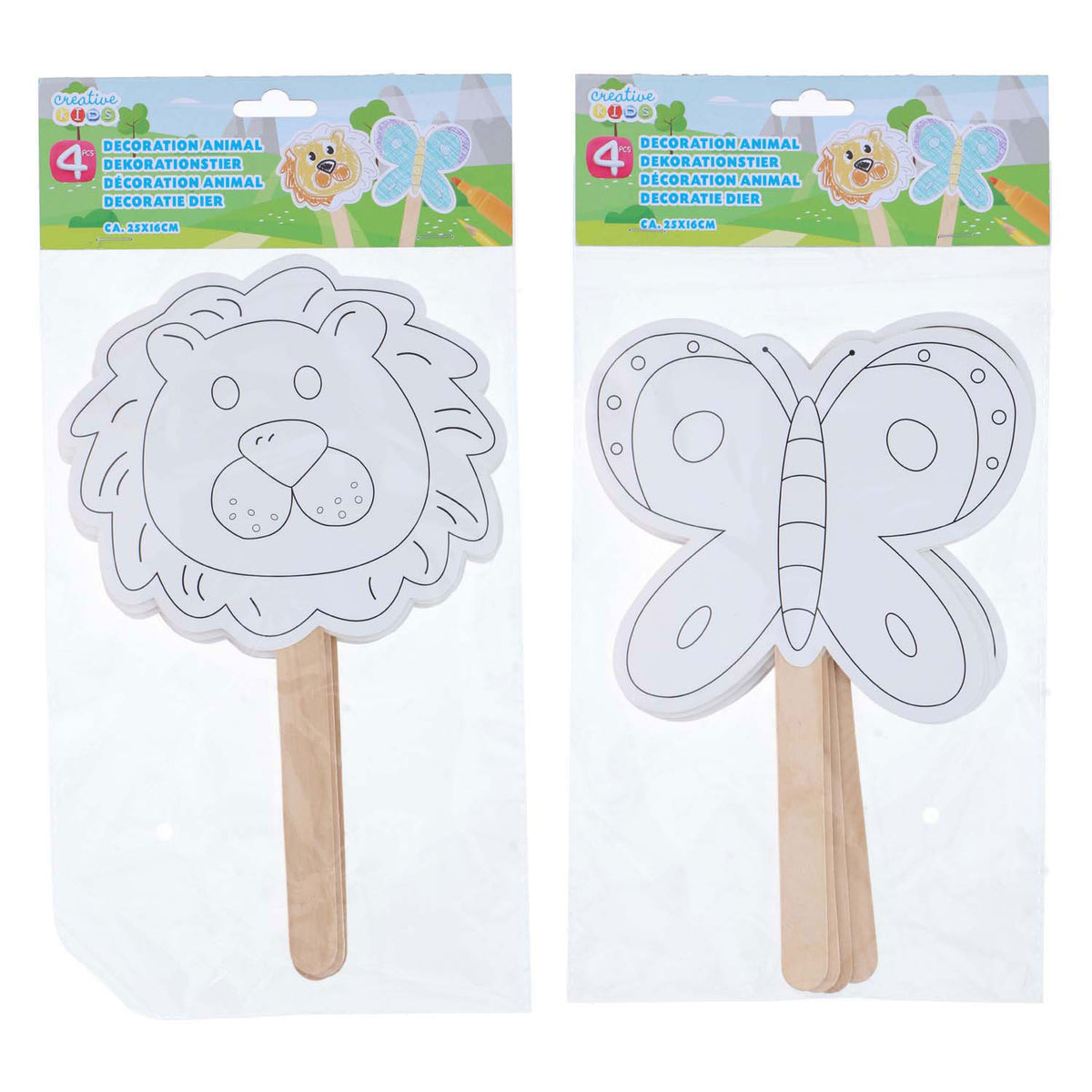 Deko-Masken mit Holzgriff, 4-tlg.