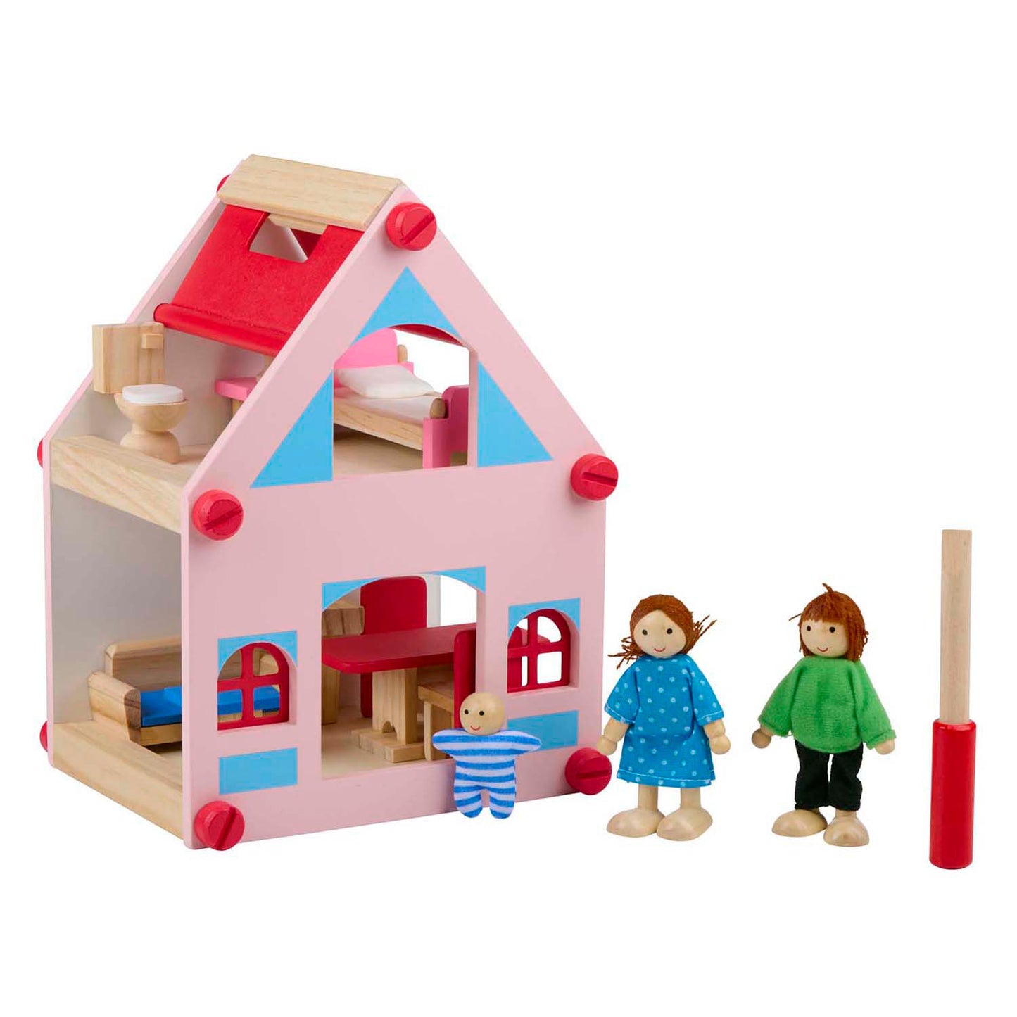 Puppenhaus aus Holz mit Zubehör, 30-tlg.