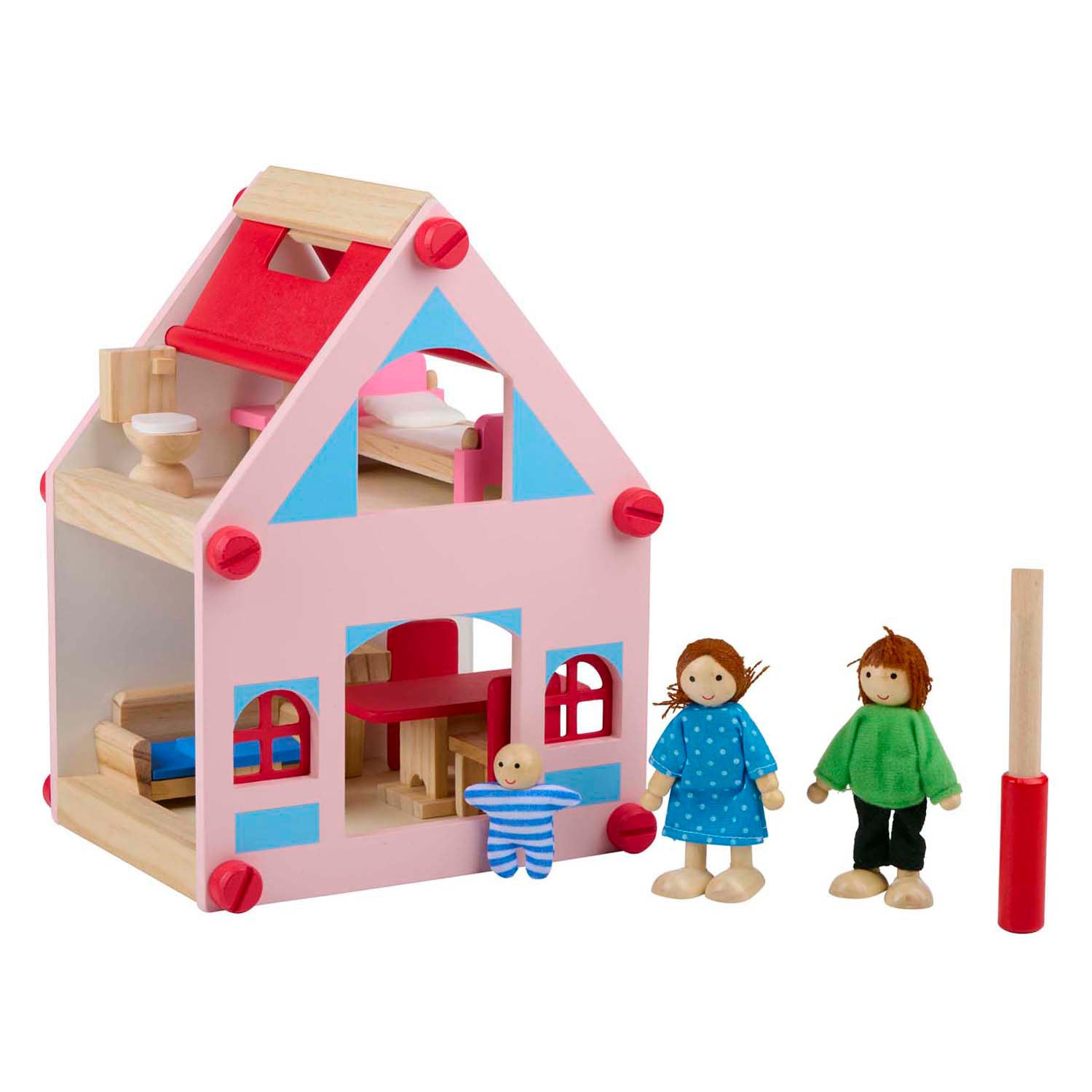 Puppenhaus aus Holz mit Zubehör, 30-tlg.