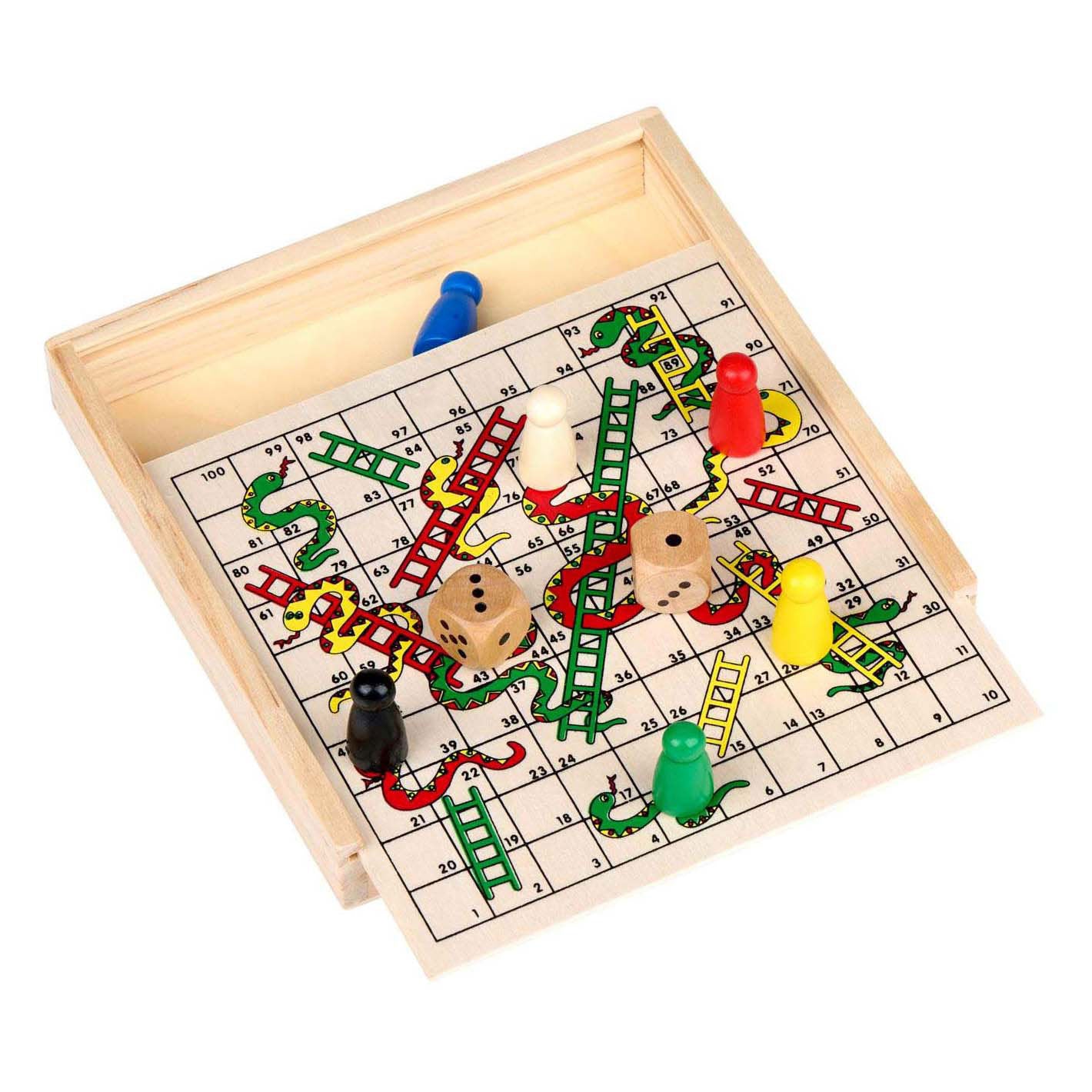 Spiel mit Schlangen und Leitern aus Holz