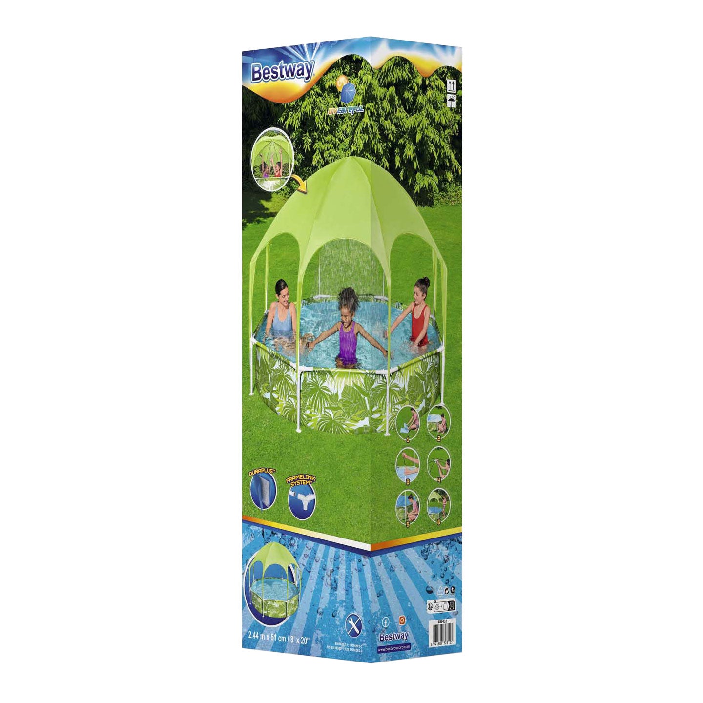 Bestway mein erster Rahmen-Schwimmbad Spritzer-in-schade, Spielrunde mit UV-Markise, 244 cm