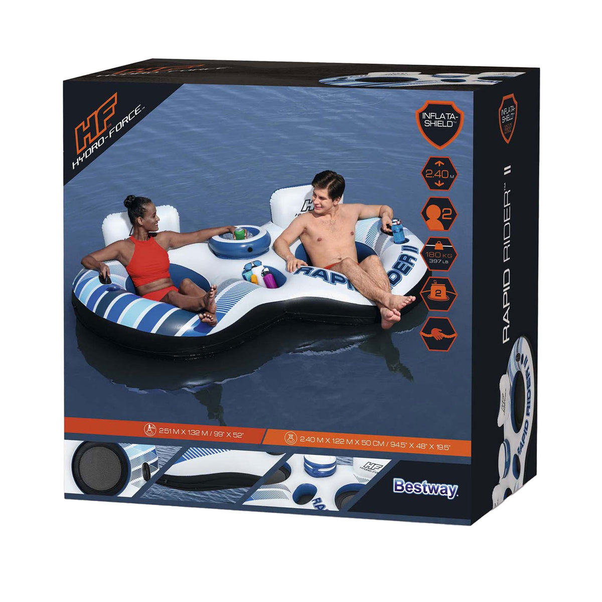 Bestway Hydro Force Rapid Rider Doppelrohrschwimmring, 240 cm