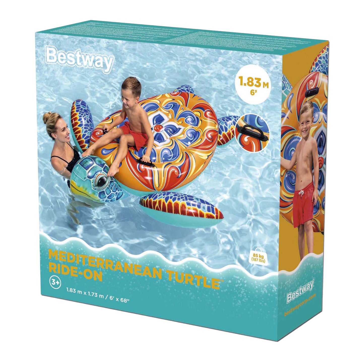 BESTWAY Rider Mediterraneer aufblasbare Schildkröte, 186 cm