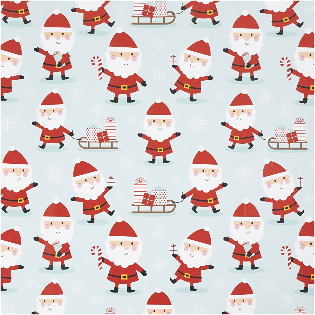 Creativ Company Geschenkpapier, Weihnachtsmann mit Schlitten, B: 50 cm, 80 gr, Mintgrün, 100 m 1 Rolle