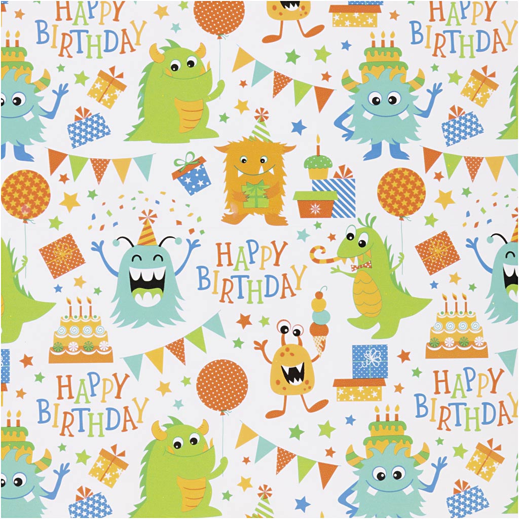 Creativ Company Geschenkpapier, Geburtstag, B: 50 cm, 80 g, fröhliche Farben, 5 m 1 Rolle