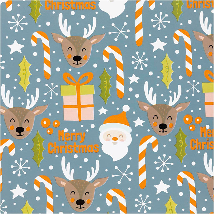 Creativ Company Geschenkpapier, Weihnachtsmann, Weihnachtsgeschenk, Lutscher, Rentier, B: 50 cm, 80 gr, grau, 100 m 1 Rolle