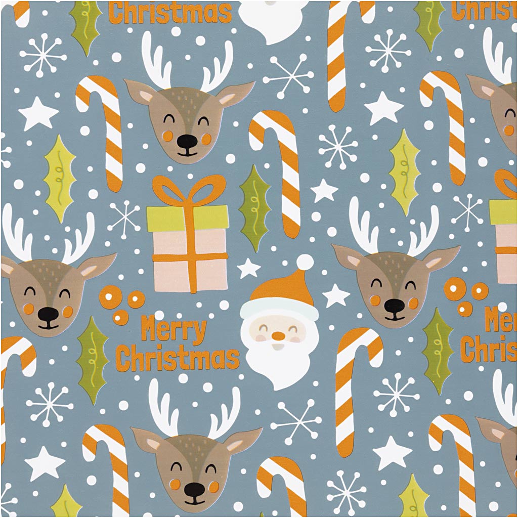 Creativ Company Geschenkpapier, Weihnachtsmann, Weihnachtsgeschenk, Lutscher, Rentier, B: 50 cm, 80 gr, grau, 5 m 1 Rolle