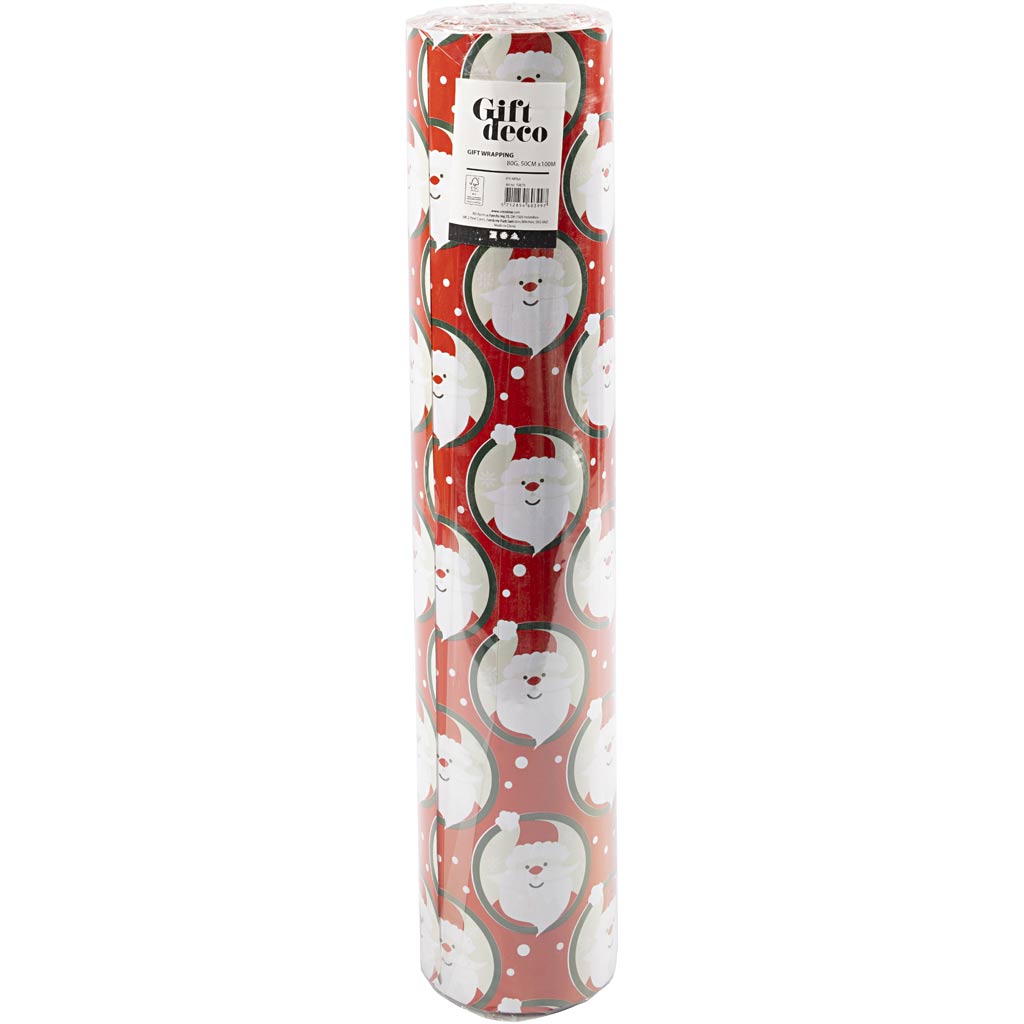 Creativ Company Geschenkpapier, Weihnachtsmann, B: 50 cm, 80 gr, rot, 100 m 1 Rolle