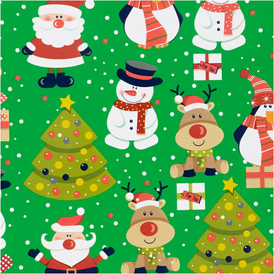 Creativ Company Geschenkpapier, Weihnachtsmann, Weihnachtsbaum, Weihnachtsgeschenk, Rentier, Schneemann und Pinguin, B: 50 cm, 80 gr, grün, 5 m 1 Rolle