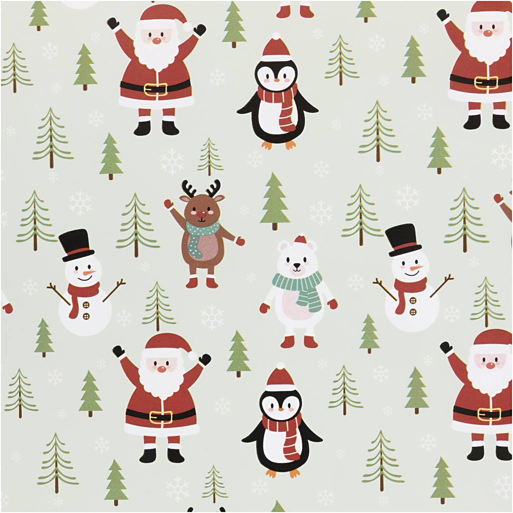 Creativ Company Geschenkpapier, Weihnachtsmann, Schneemann, Rentier, Eisbär und Pinguin, B: 50 cm, 80 gr, Eisblau, 100 m 1 Rolle