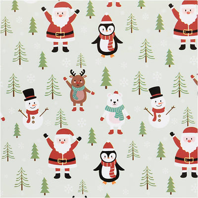 Creativ Company Geschenkpapier, Weihnachtsmann, Schneemann, Rentier, Eisbär und Pinguin, B: 50 cm, 80 gr, Eisblau, 5 m 1 Rolle