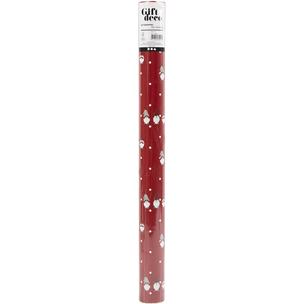 Creativ Company Geschenkpapier, skandinavischer Weihnachtszwerg, B: 50 cm, 80 gr, rot, 5 m 1 Rolle