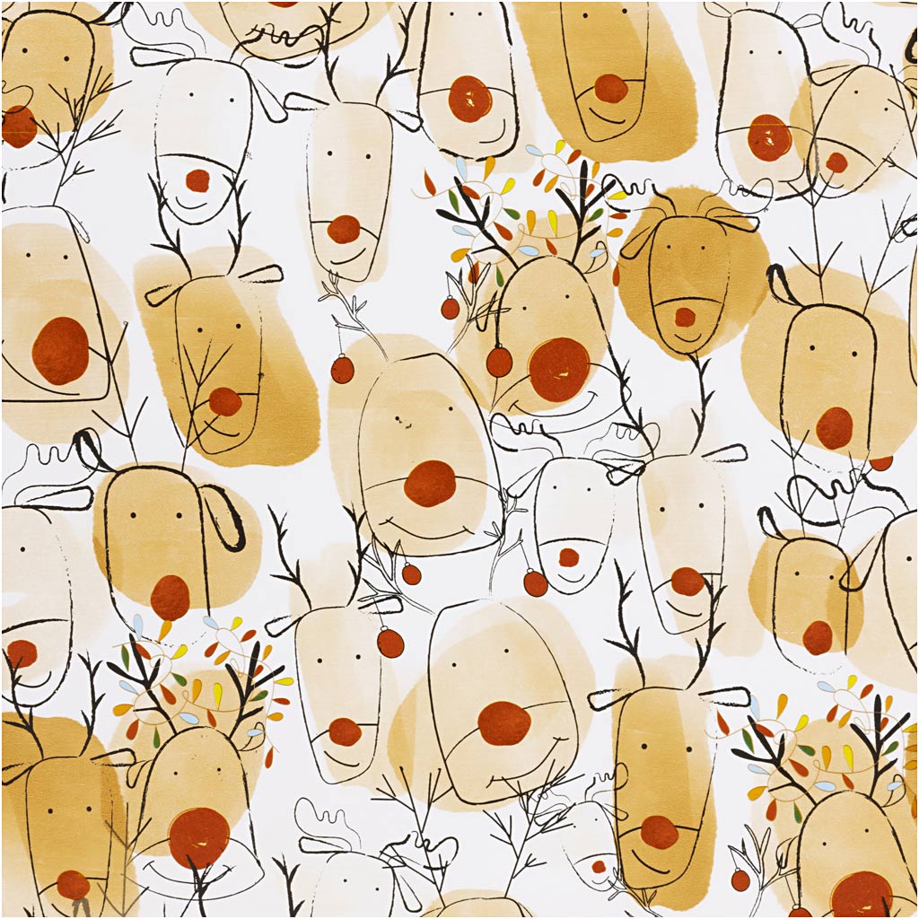 Creativ Company Geschenkpapier, Rentier, B: 50 cm, 80 gr, Beige, Rot, 100 m 1 Rolle