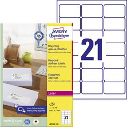 Recycling-Etiketten für Laserdrucker Quickpeel LR7160-100 63,5 x 38,1 mm