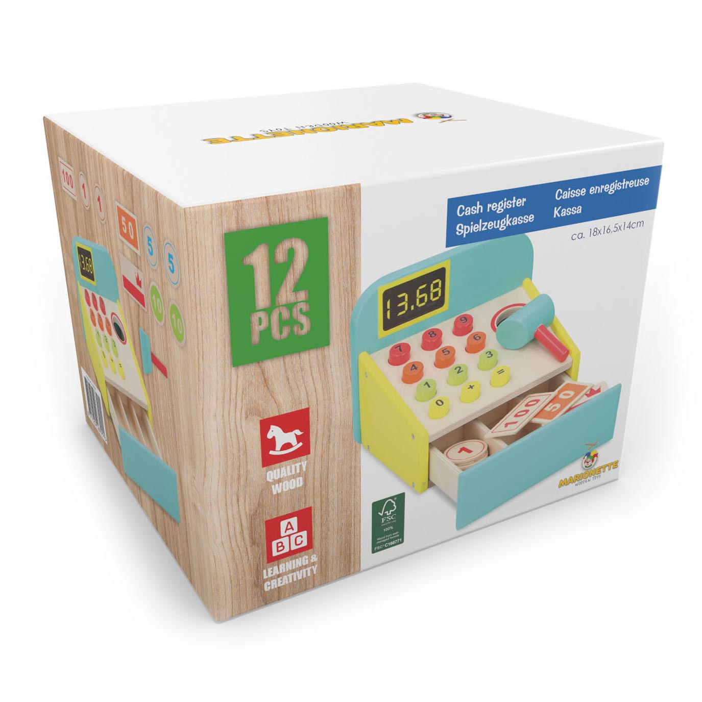 Holzspielzeugkasse mit Zubehör, 12dlg.