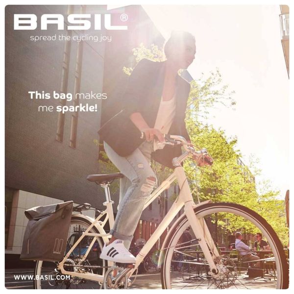 Basil City Shopper - Fahrrad-Shopper, grau meliert, 14-16L, veganes Leder, wasserfester Faltverschluss, Reflexion