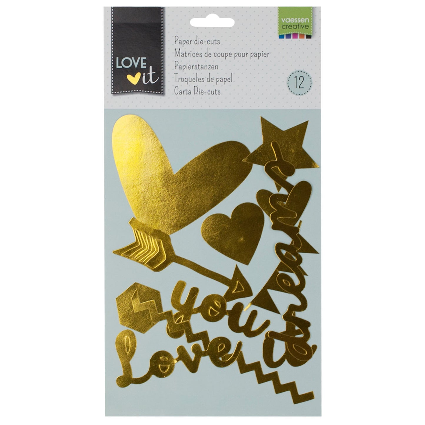 Vaessen creative • love it Papierausschnitte 1-11cm gold 12St.