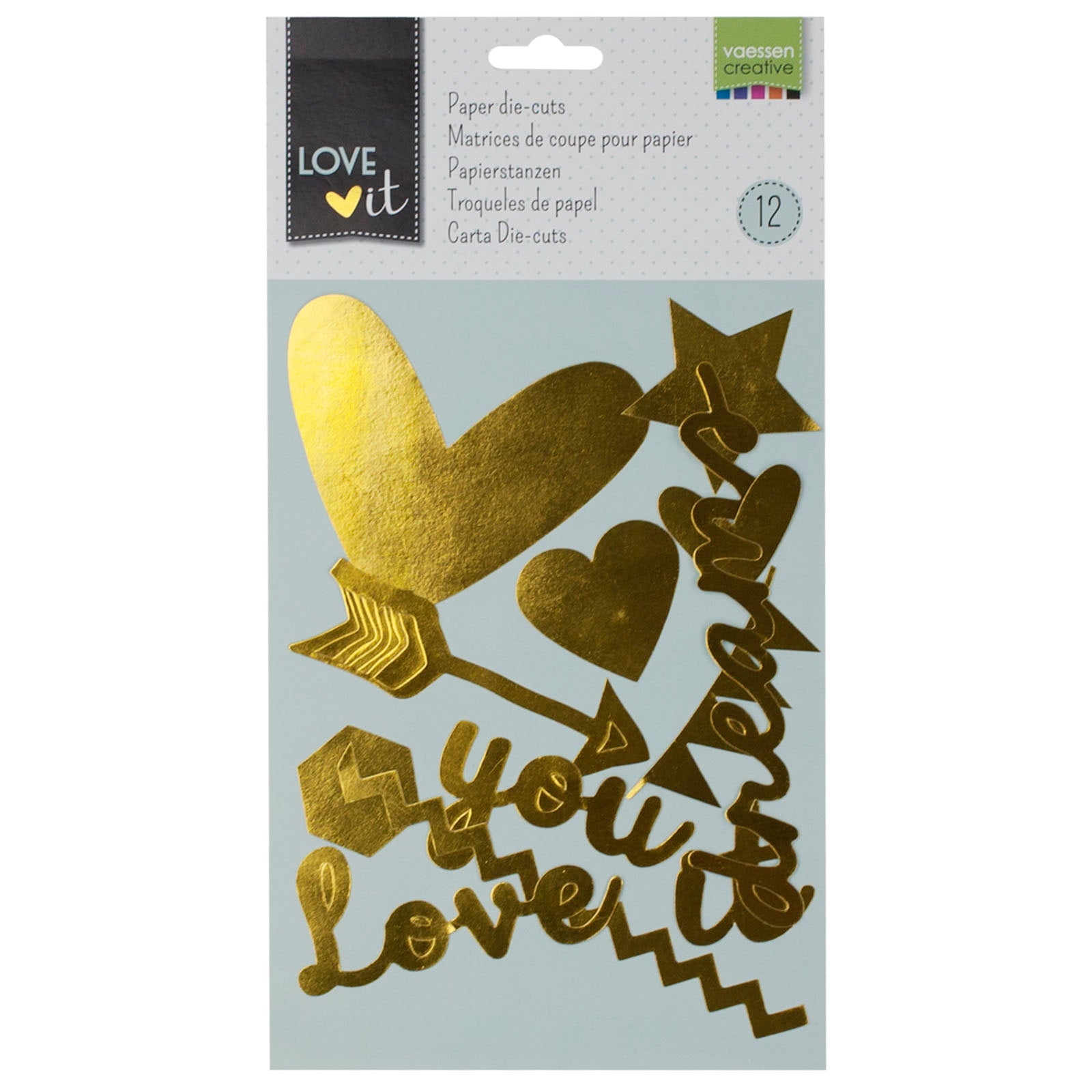 Vaessen creative • love it Papierausschnitte 1-11cm gold 12St.