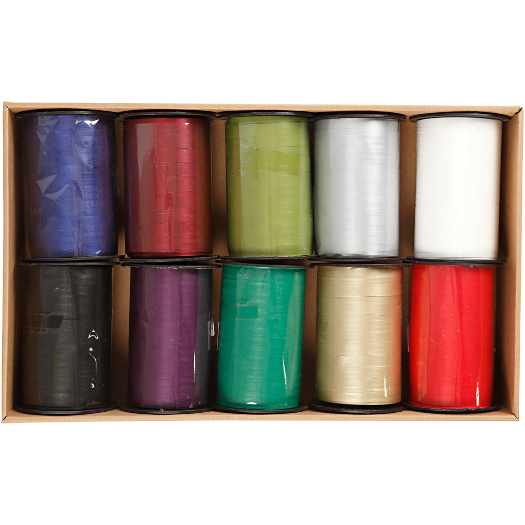 Creativ Company Geschenkband, B: 10 mm, verschiedene Farben, 10x250 m 1 Box