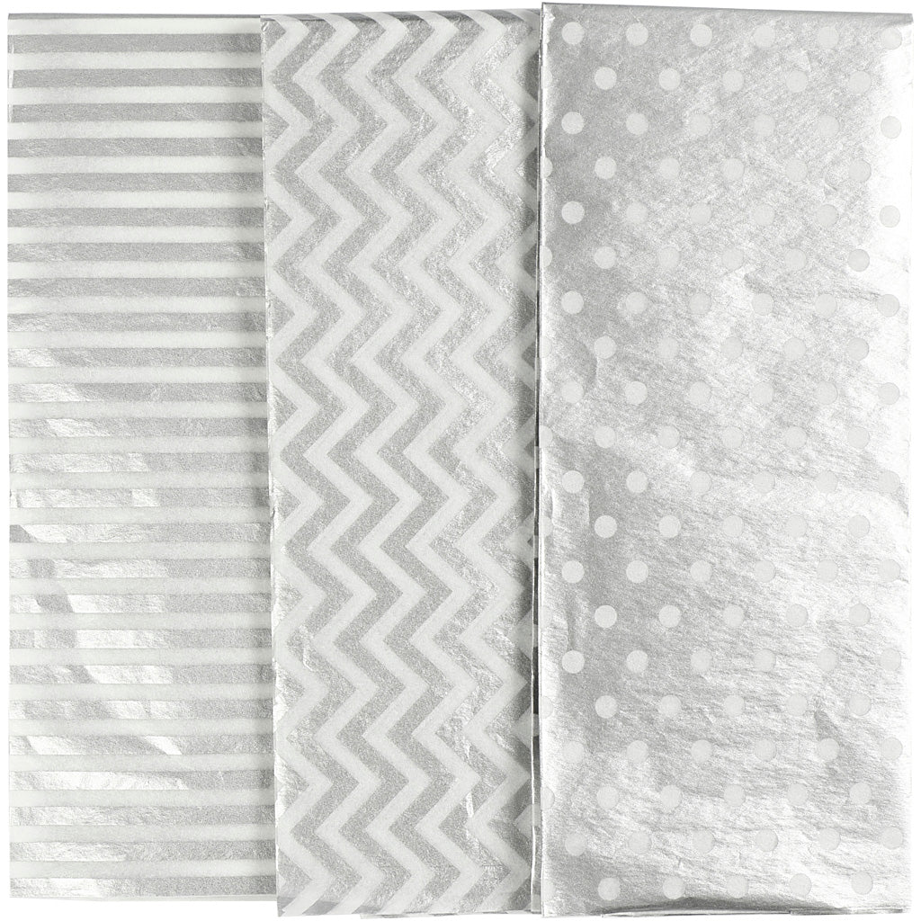 Creativ Company Seidenpapier, Blatt 50x70 cm, 17 gr, Silber, 6 Blatt 1 Box