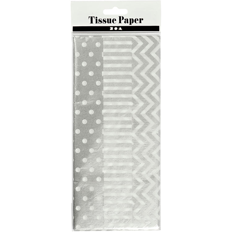 Creativ Company Seidenpapier, Blatt 50x70 cm, 17 gr, Silber, 6 Blatt 1 Box