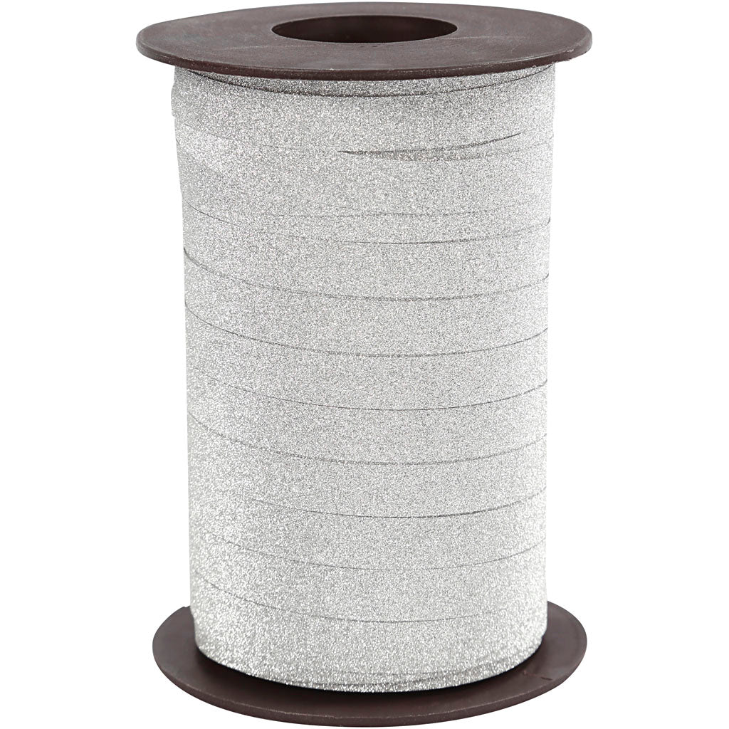Creativ Company Geschenkband, B: 10 mm, Glitzer, Silber, 100 m 1 Box
