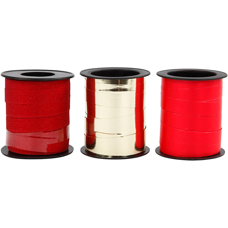 Creativ Company Geschenkband, B: 10 mm, Gold, Rot, Roter Glitzer, 3x15 m 1 Box