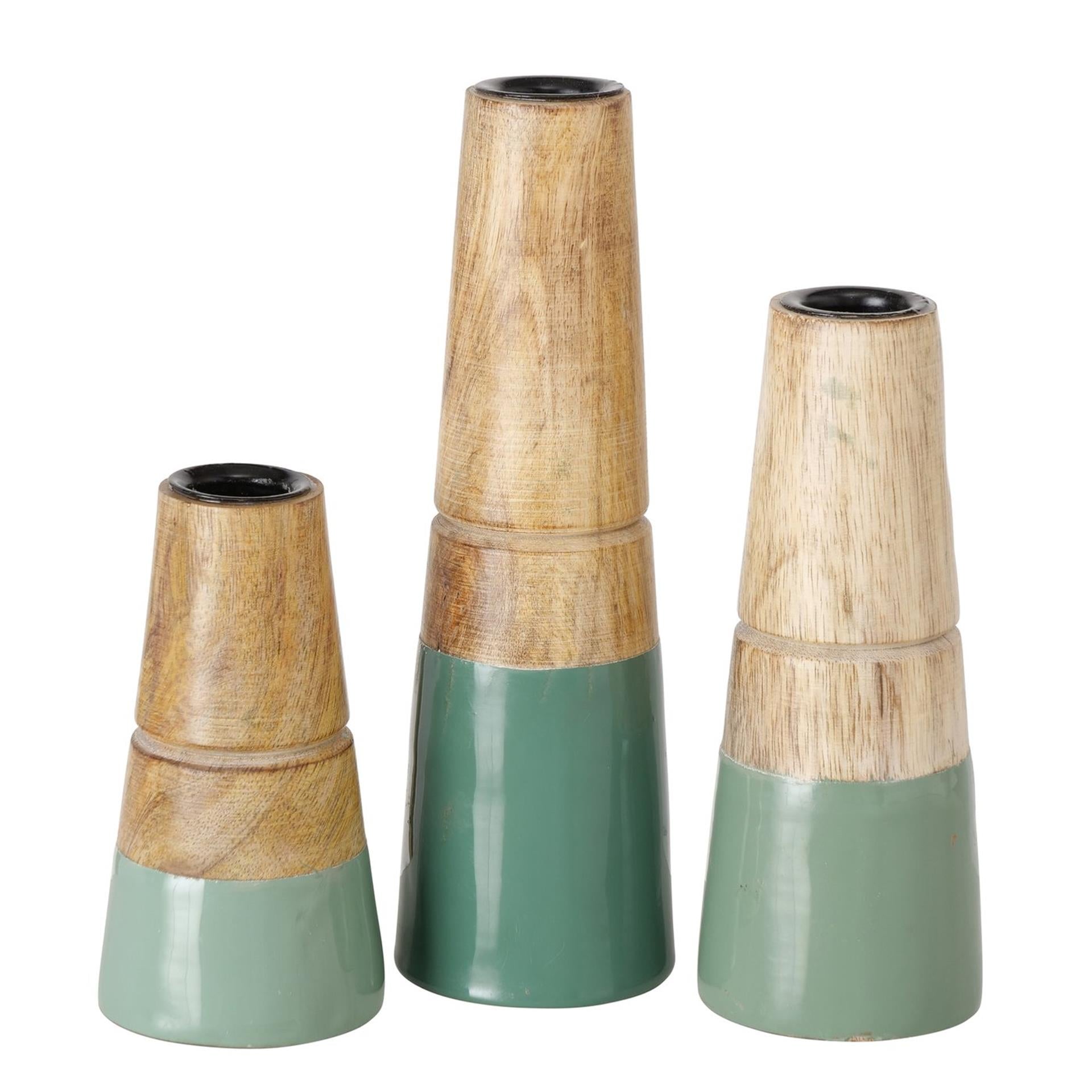 Boltze Home Kerzenständer Hotou 3-teilig Mangoholz grün