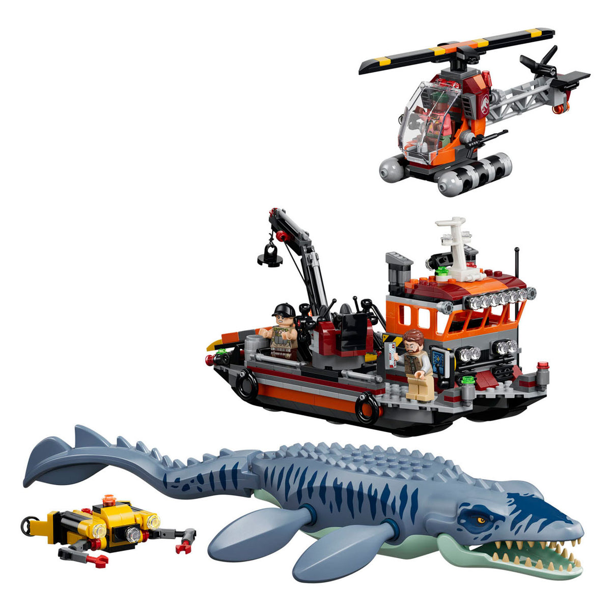 Lego Jurassic World Mosasaurus Boat Attack Dinosaurierspielzeug für Kinder 77983