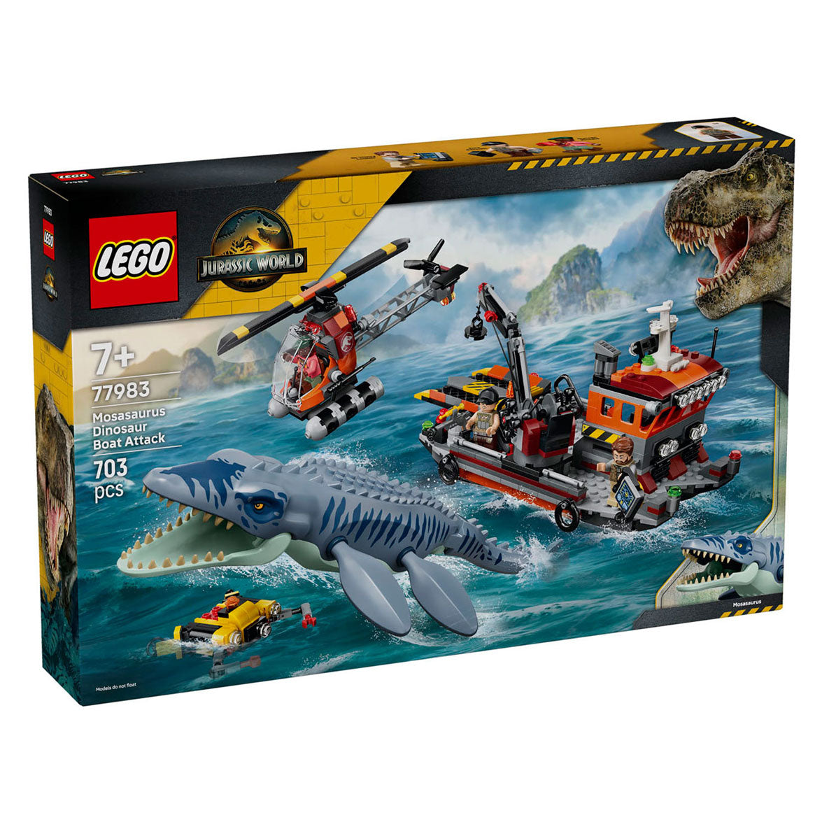 Lego Jurassic World Mosasaurus Boat Attack Dinosaurierspielzeug für Kinder 77983