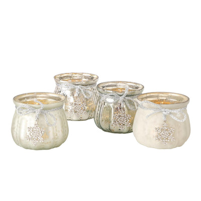 Boltze Home Teelichthalter aus Glas mit Glitzeranhänger