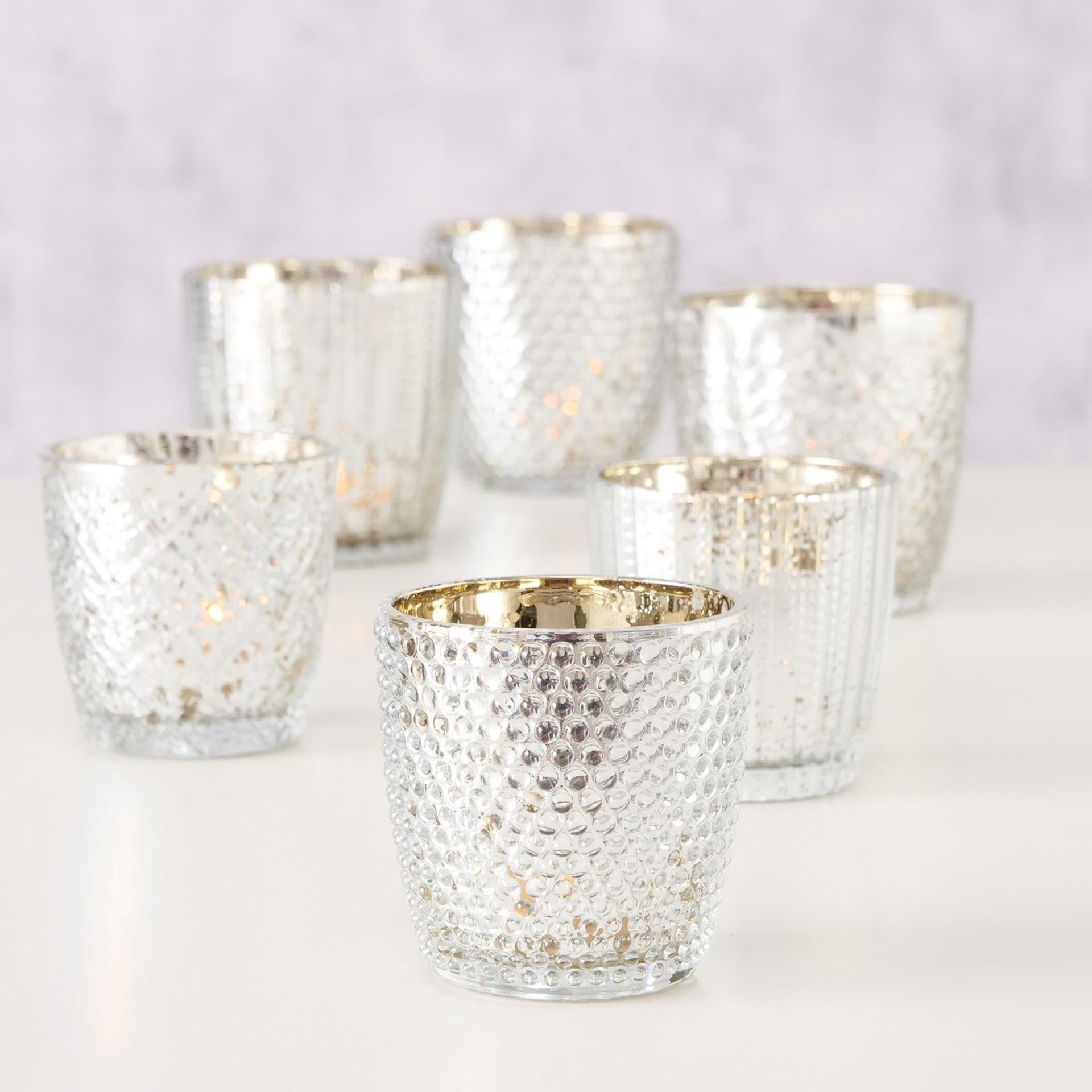 Boltze Home Teelichthalter Glas Silber 2-teilig.