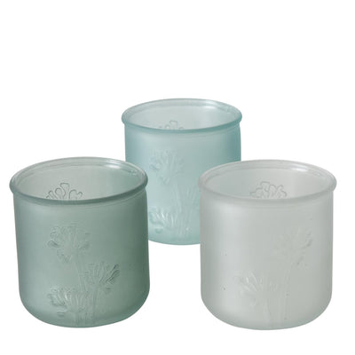 Boltze Home Teelichthalter Milchglas mit Blumendruck